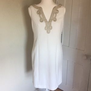 😍Vince Camuto Metallic Neckline White Dress - 8